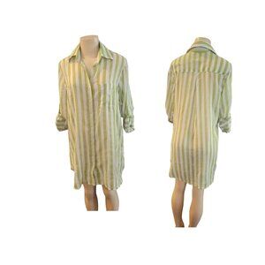 Violet Sky Longline Hi Lo Striped Button Down Lightweight Shirt Dress/Cover Up